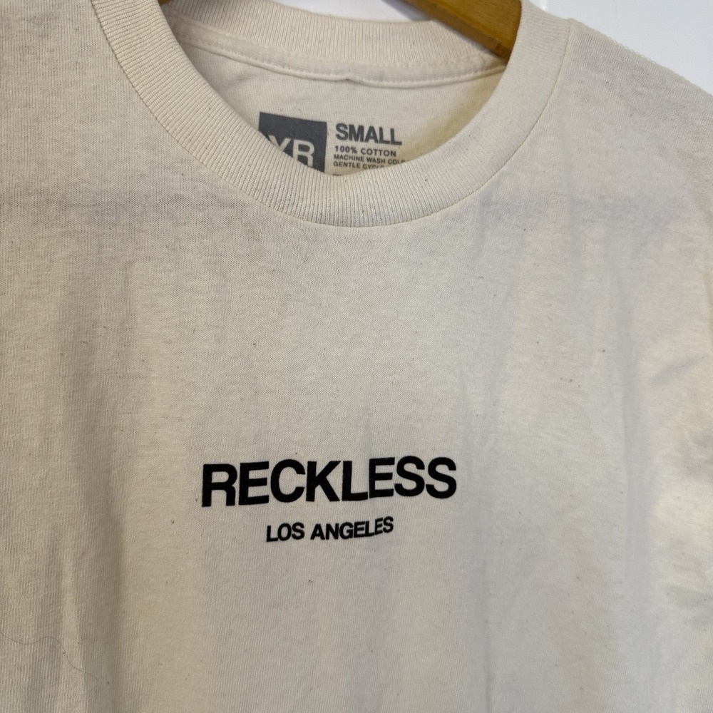Young‎ & Reckless Mens Short Sleeve Crew Neck Cotton Regular Cream T Shirt Sz Sm - Picture 3 of 4